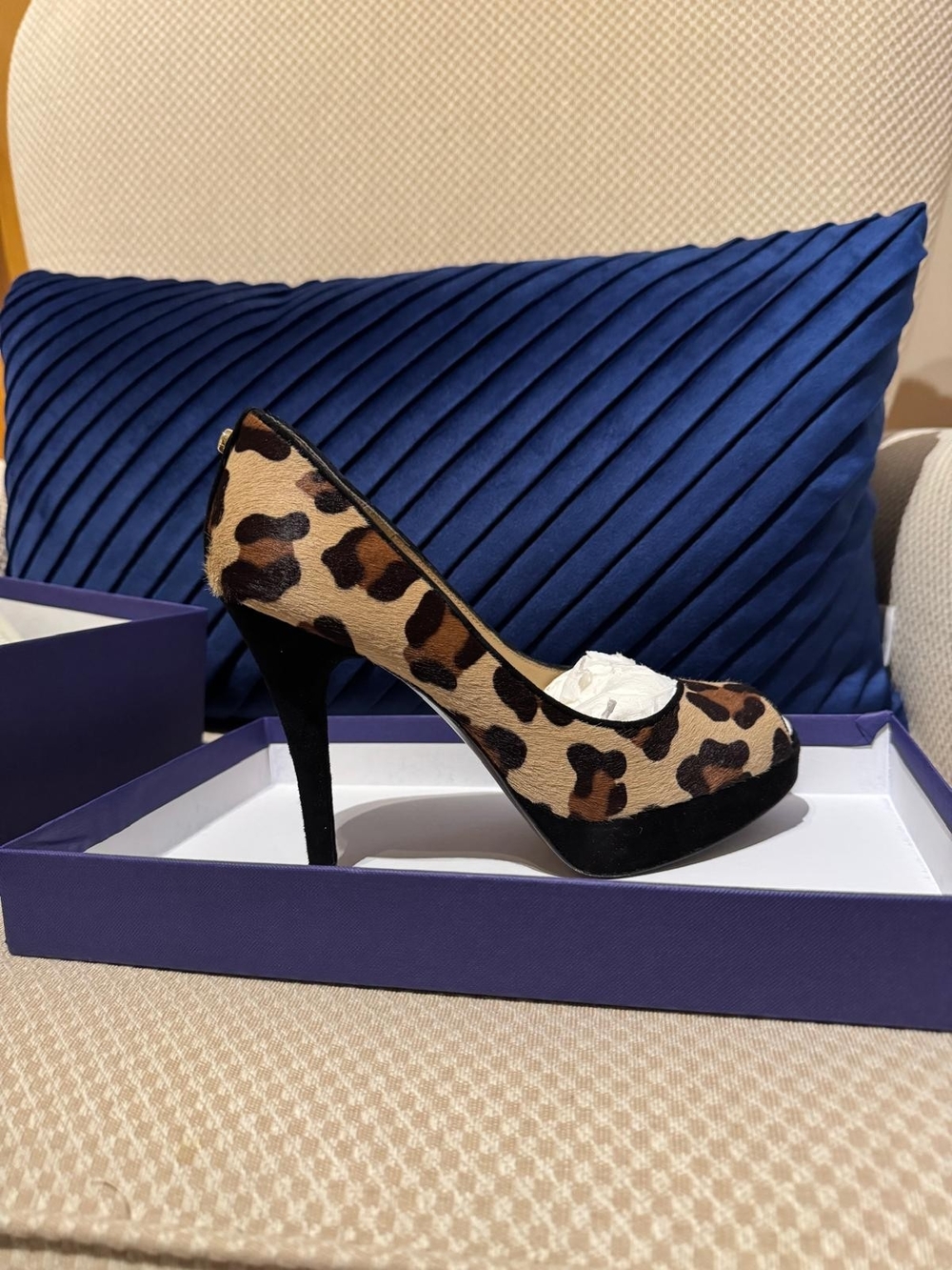 Stuart Weitzman Leopard Print Pumps with Black Suede Heel